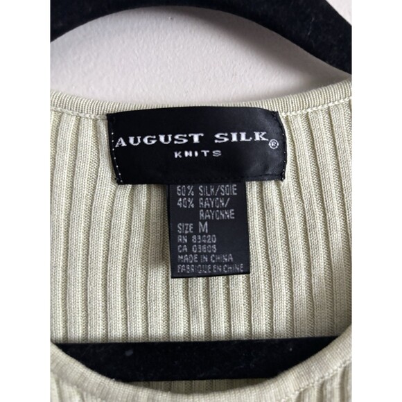 Vintage 2000s Y2K Ribbed Knit Top August Silk Womens Medium Short Sleeve Green - Picture 2 of 5